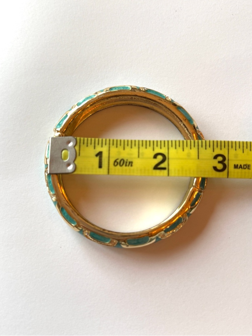 Gold-Tone Turquoise Enamel Hinged Bangle Bracelet - Picture 4 of 4